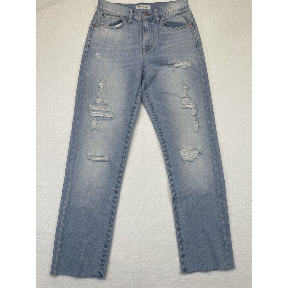 Madewell Perfect Vintage Jeans Women Blue Straight Raw Hem Whisker Denim